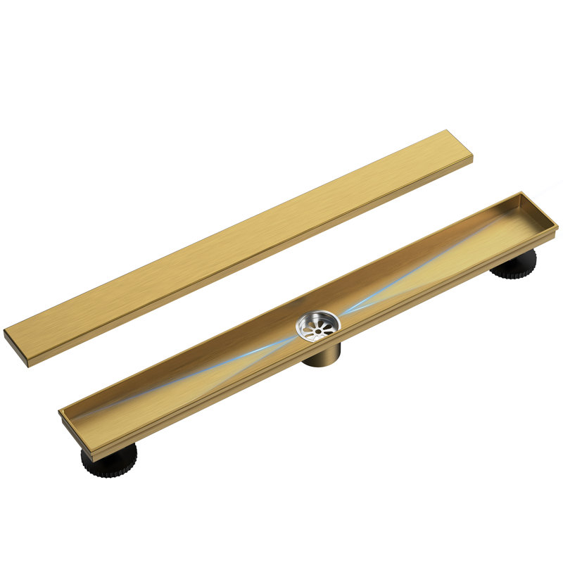 24" Linear Shower Drain with Adjustable Feet, Brushed Gold