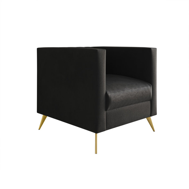 Fauteuil carré en velours Cramlington, Velours noir
