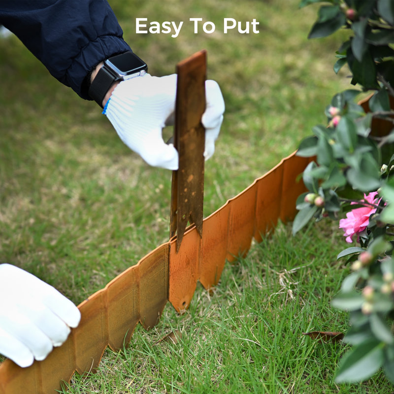 Corten Steel Landscape Edging - 6 Pack Pre-Rusted Heavy Duty Hammer-In Garden Border, No-Dig Design