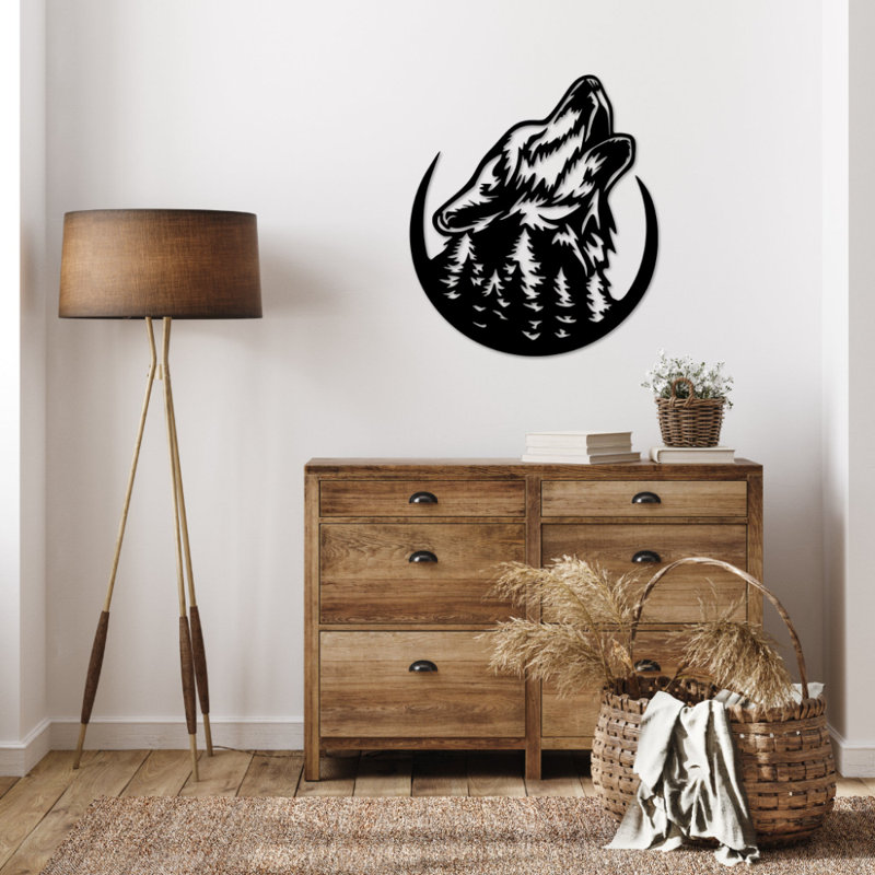 Howling Wolf Metal Wall Art - Wildlife Moonlit Decor - Wolf Silhouette Forest Design - Rustic Cabin Lodge Wall Hanging - Modern Industrial Metal Sculpture - Nature Inspired Home Decor - Bold Statement Art Piece