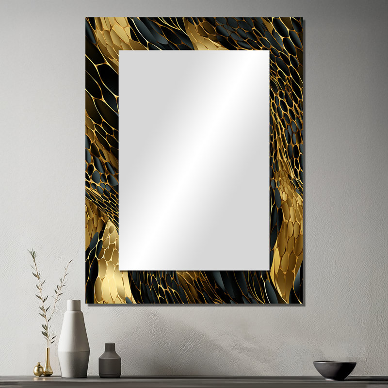 Kemone Gilded Opulence In Black & Gold - marble  Decorative Mirror, Abstract Wall Mirror, Printed Metal Art, 40" x 30"