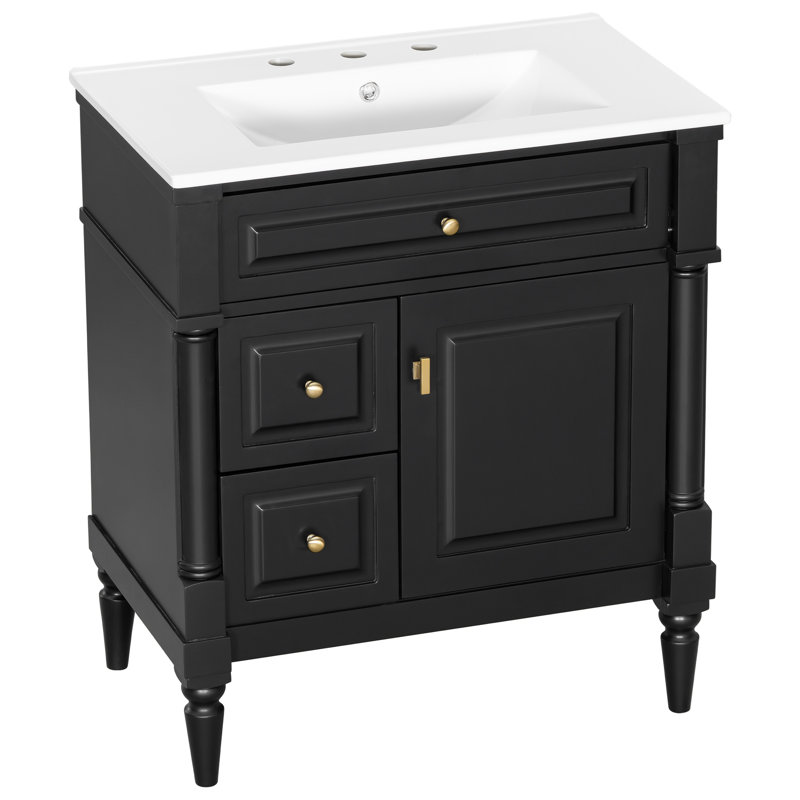 Meuble-lavabo de salle de bain avec lavabo, White/Gold