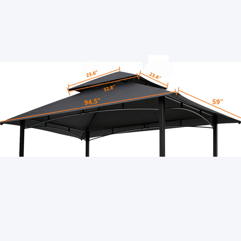 Auvent de remplacement pour abri de jardin 8 x 5 pi - Toile de protection à deux niveaux pour barbecue, tissu gris protégé, portable, facile à assembler pour le toit de camping gris, s'adapte à un cadre de 10 x 10 pi
