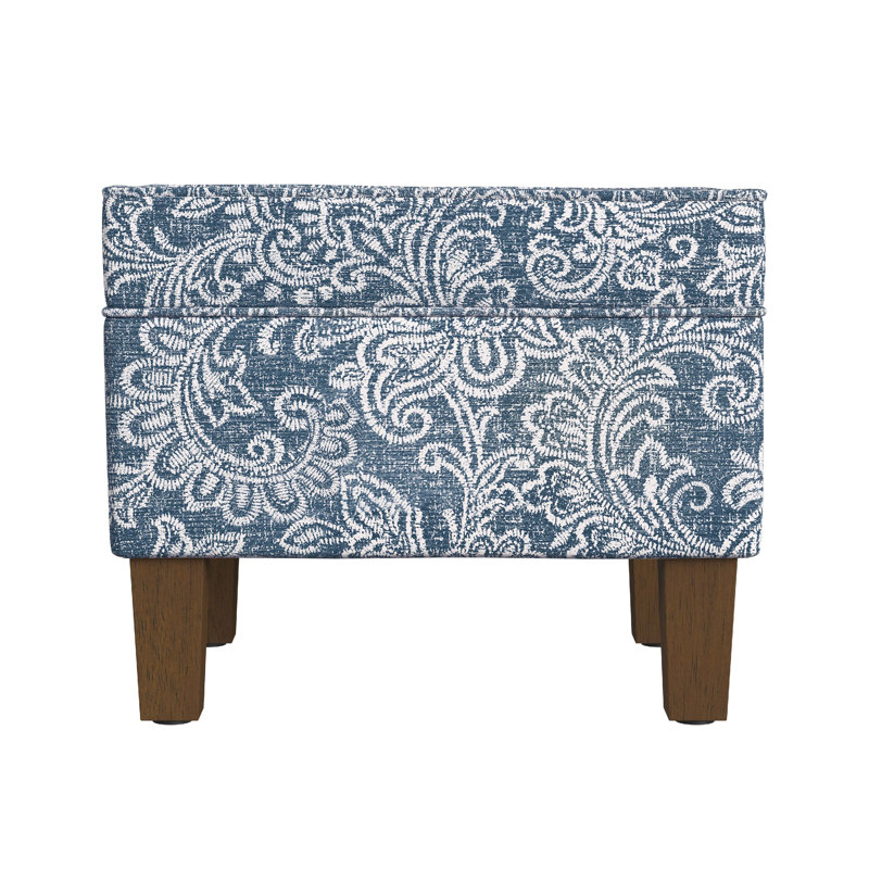 Ishi Accent Storage Ottoman, 22 Inch Classic Denim Blue White Print