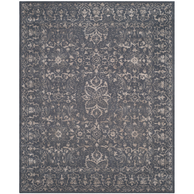 Samaniego Hand Tufted Viscose/Wool Oriental Rug in Grey, Rectangle 9' x 12'