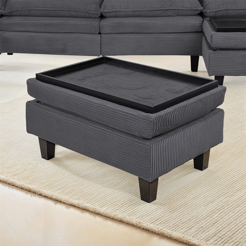 Modular Sectional Sofa, Corduroy U-Shape Sectional Couch With 2 Movable Ottoman For Living Room, Gray Corduroy
