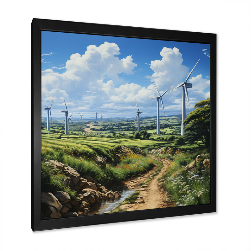 Dessin d'analyse d'une éolienne - Reproduction d'art mural d'éoliennes, H 30 po x l 30 po x P 1 po, Cadre simple noir