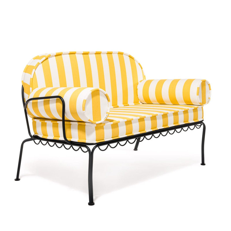 Love Seat Slip Cover Set, Yellow/White Striped Acrylic