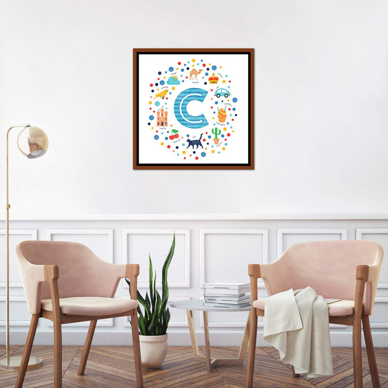 C - Reproduction d'art graphique, Toile avec cadre brun, H 26 po x l 26 po x P 1,5 po, Pas de tapis