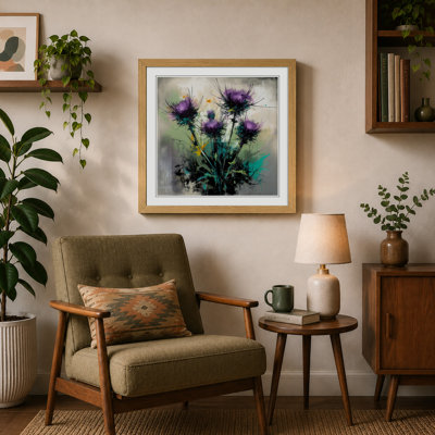 Thistle Gestural Art No.1 - Single Picture Frame Print on Wood