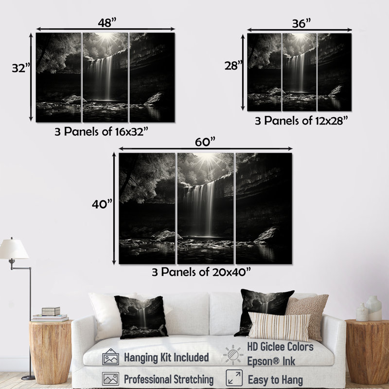 «Waterfall Cliff Scenery I - Waterfall», ensemble d'art mural, H 32 po x l 48 po x P 1 po, Toile tendue