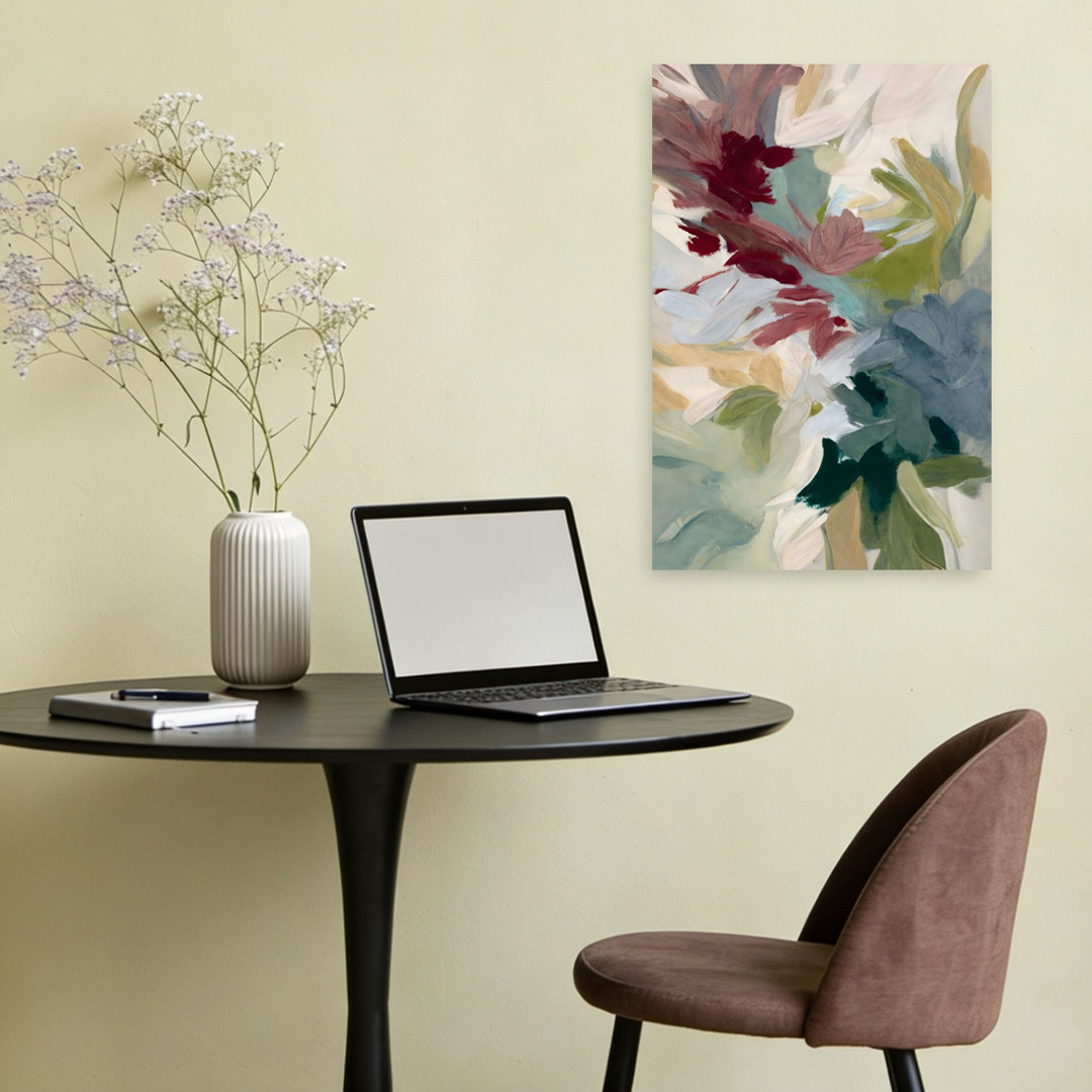 Moody Burgundy And Blue Abstract Flower Garden Abstract Contemporary Modern Rose Nature Wall Art Print