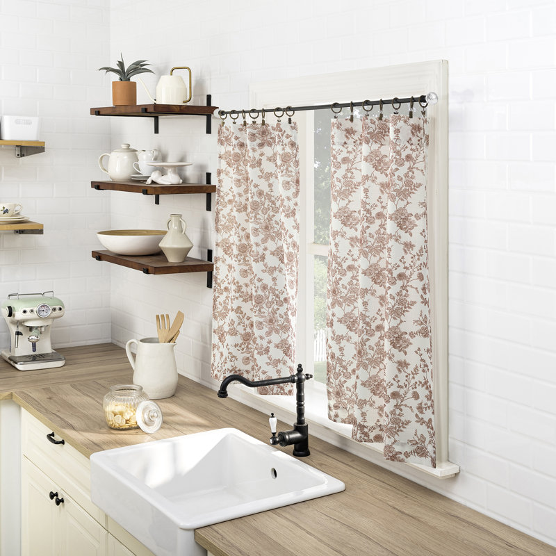 Catarina Tonal Botanical Semi-Sheer Rod Pocket Kitchen Curtain Tier, Pink, 54" W x 36" L