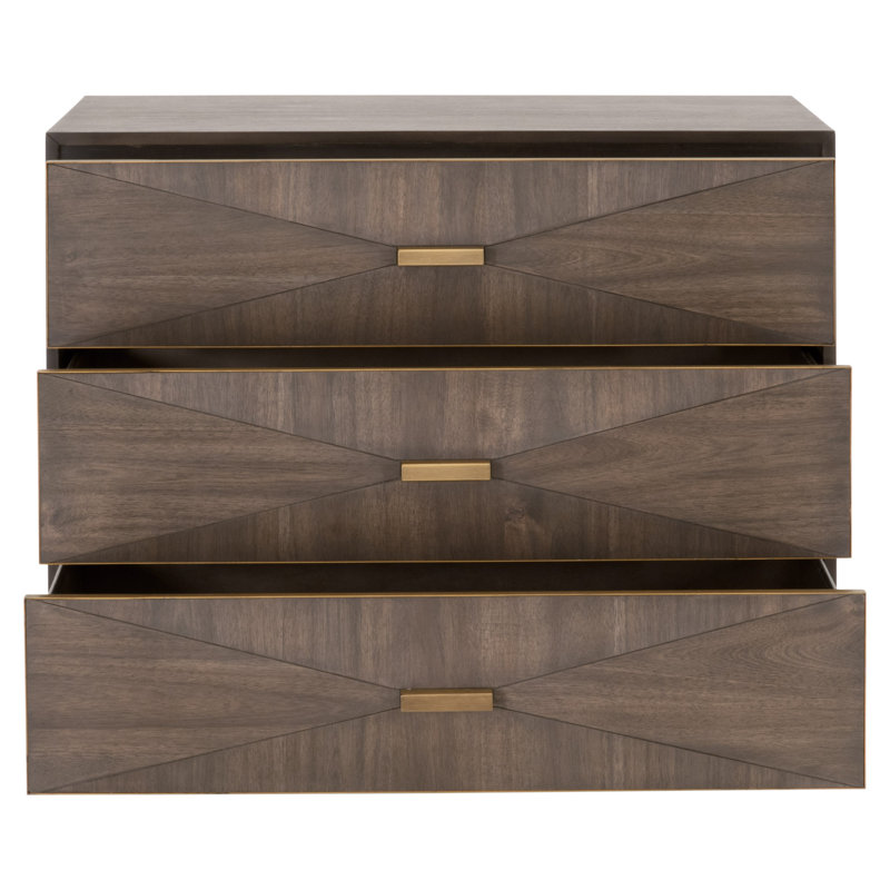 Burnished Brown Acacia Veneer Transitional 3-Drawer Nightstand