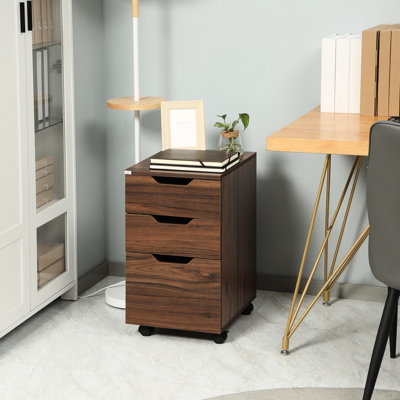 L'armoire de bureau à grain de bois brun, 3 tiroirs, se range facilement sous le bureau pour organiser le travail efficacement