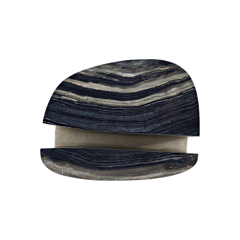 Transitional Black Forest Marble and Shiny Nickel Oval End Table