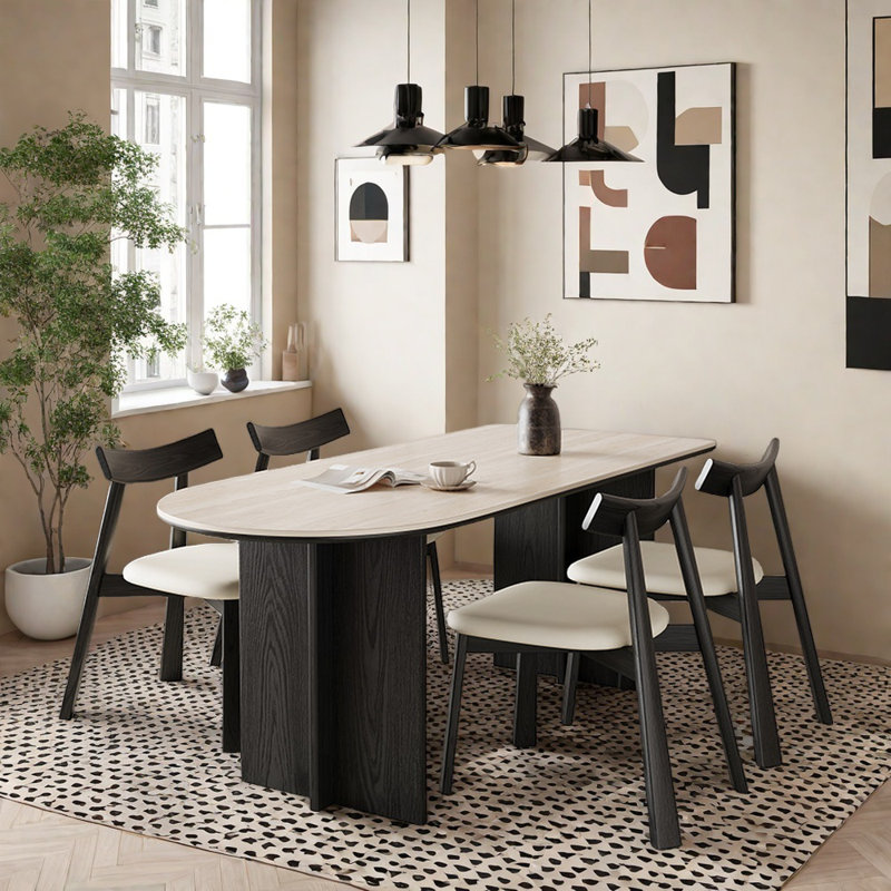 Small black rectangular rock slab table set, 29.52"H x 62.99"L x 31.49"W