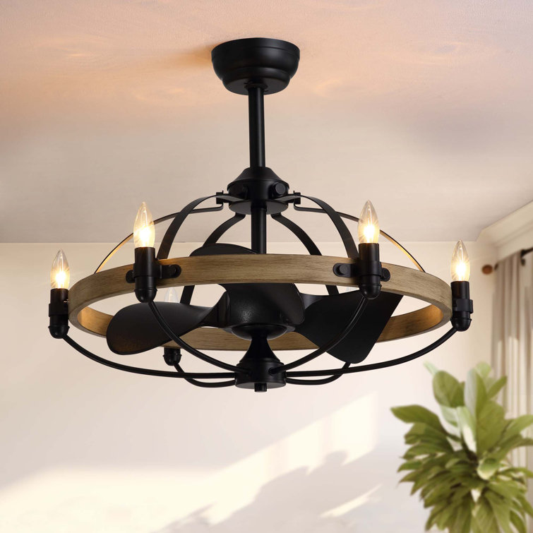 Arezo 27.17" Classic Black Caged Farmhouse Ceiling Fan With Light Kit And Remote Control
