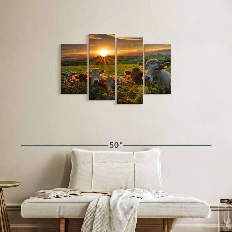 Brampt, vaches au coucher du soleil, H 22 po x l 36 po