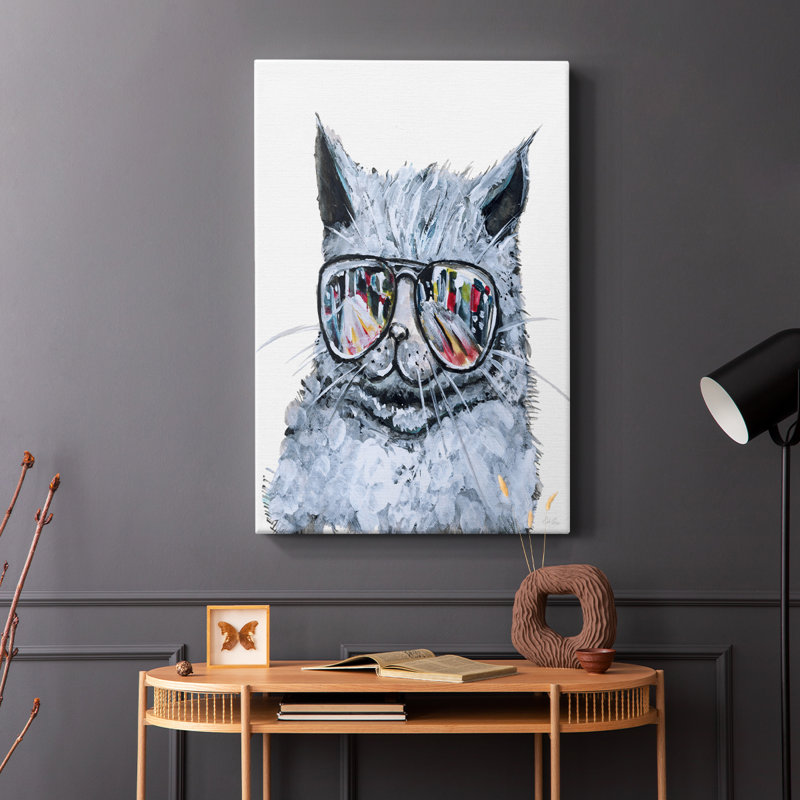Kitty With Shades -Gallery Wrapped Cavas, 18" H x 12" W