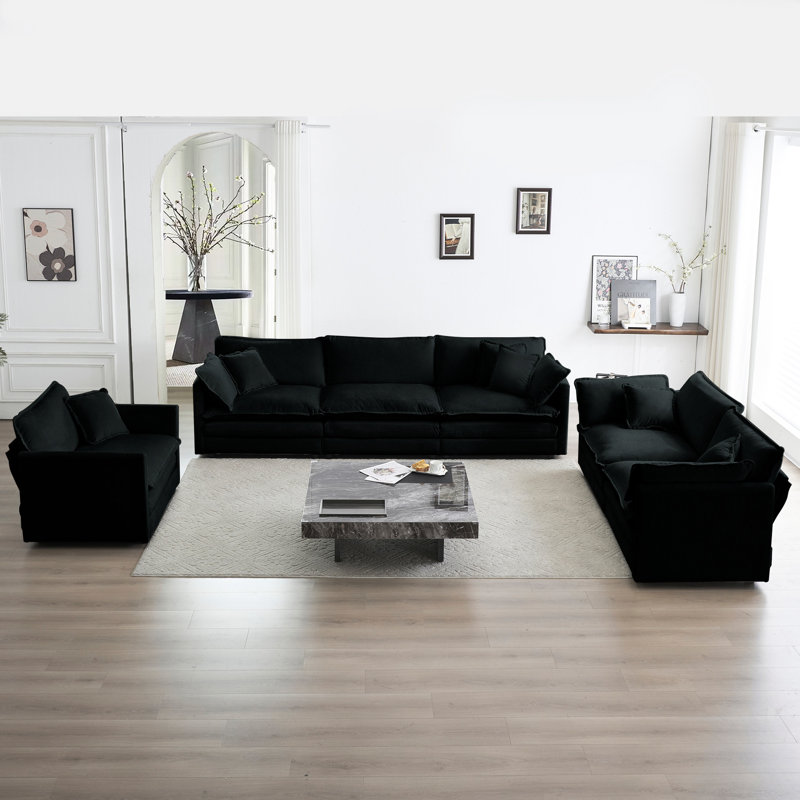 Canapé modulaire moderne, siège très profond 3 pièces pour salon, siège surdimensionné avec siège et canapé modulaire en chenille noire
