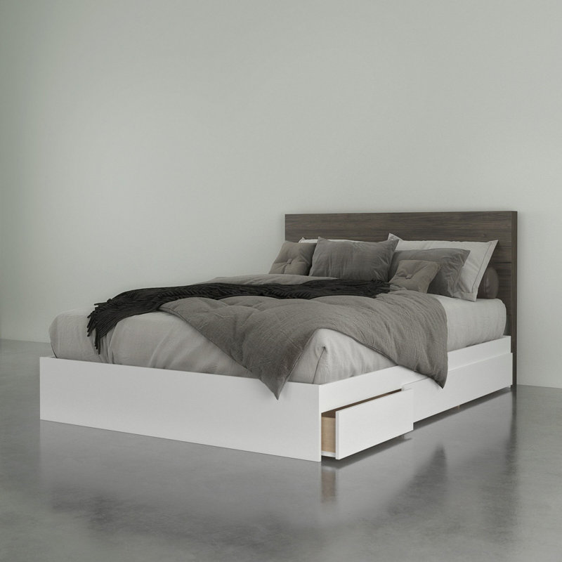 Lit plateforme avec rangement Bourquin, Grand, Gris