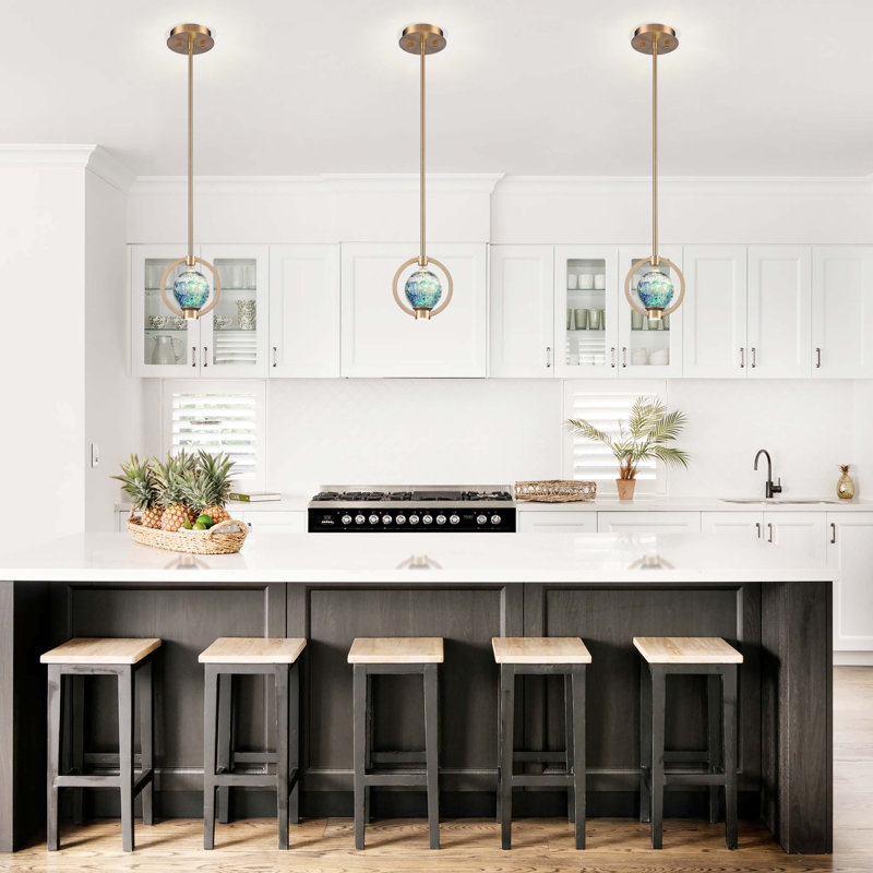 Luminaire suspendu 6,5 "en or laqué avec globe en verre bleu vert Utophia