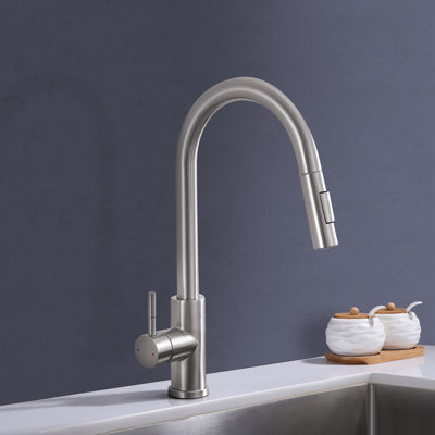 Topcraft Stainless Steel Single Handle Pull-Down Sprayer Kitchen Sink Faucet with 360° Swivel Spout