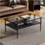 Table basse de salon en verre gris et métal noir, plateau trempé facile à nettoyer, capacité de charge de 220 lb