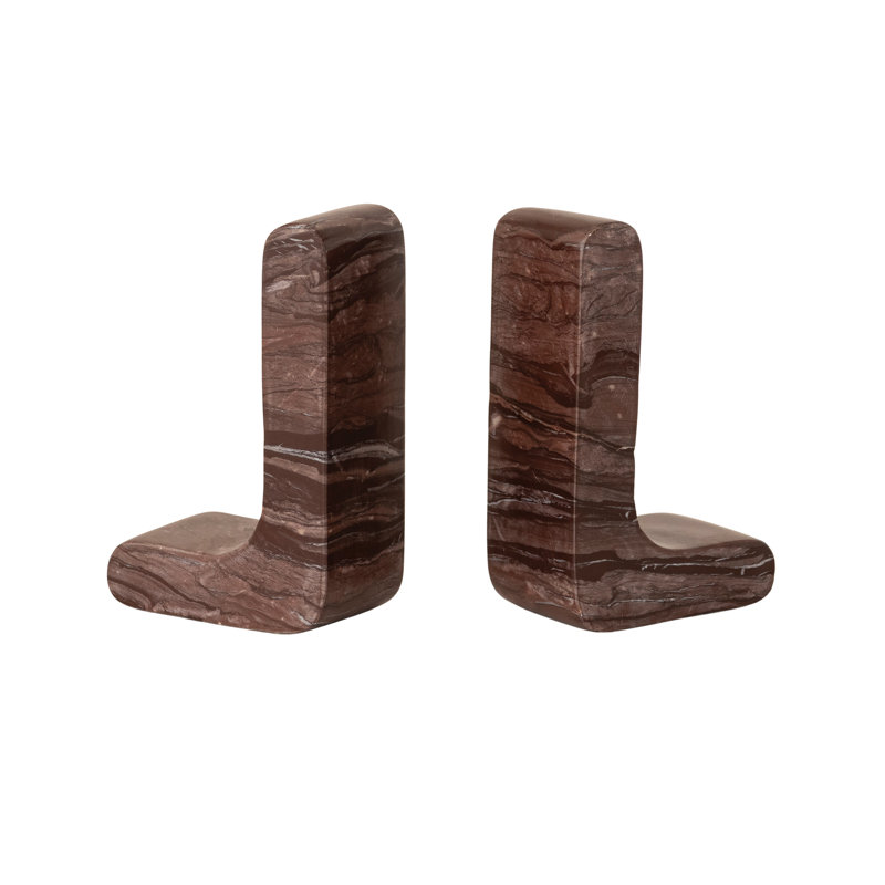 Chocolate Marble Duo Bookends Hand‑Carved Accent