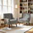 Fauteuil rembourré en velours gris avec dossier en bois massif Davey