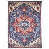 High-Quality Hand-Knotted Navy And Red Area Rug