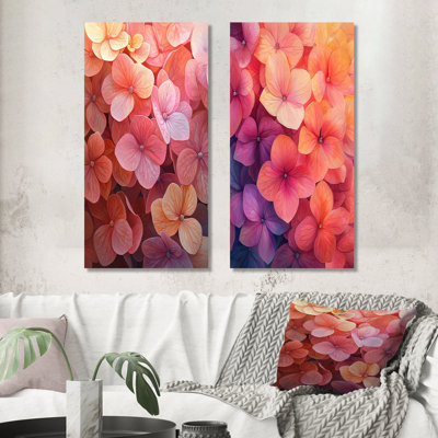 «Hydrangeas in the Sunset Glow I», ensemble de 2 reproductions d'art murales florales en métal