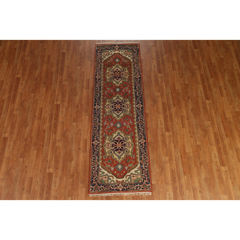 Tapis de couloir géométrique Heriz Serapi fait à la main 3 x 8