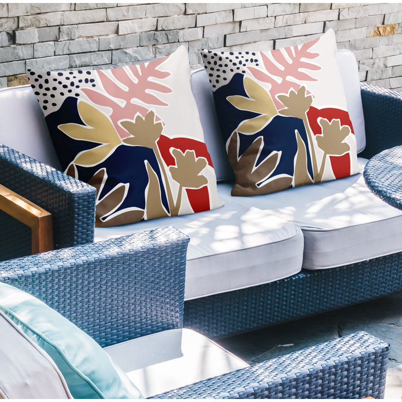 Jeté carré en polyester / mélange de polyester intérieur / extérieur, L 15 po x H 15 po, Rouge / bleu marine / beige