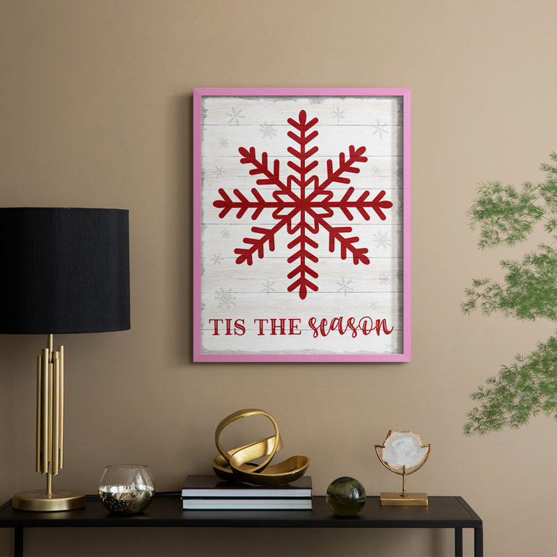 «Tis the Season Snowflake», reproduction encadrée - bois massif, Rose, H 11 po x l 9 po