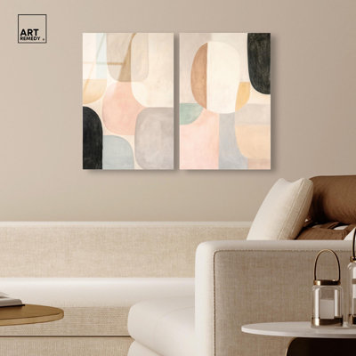 Soft Cubism Set Acrylic Print Gold Boho Wall Decor Set by Art Remedy, Ready to Hang, 16 x 24