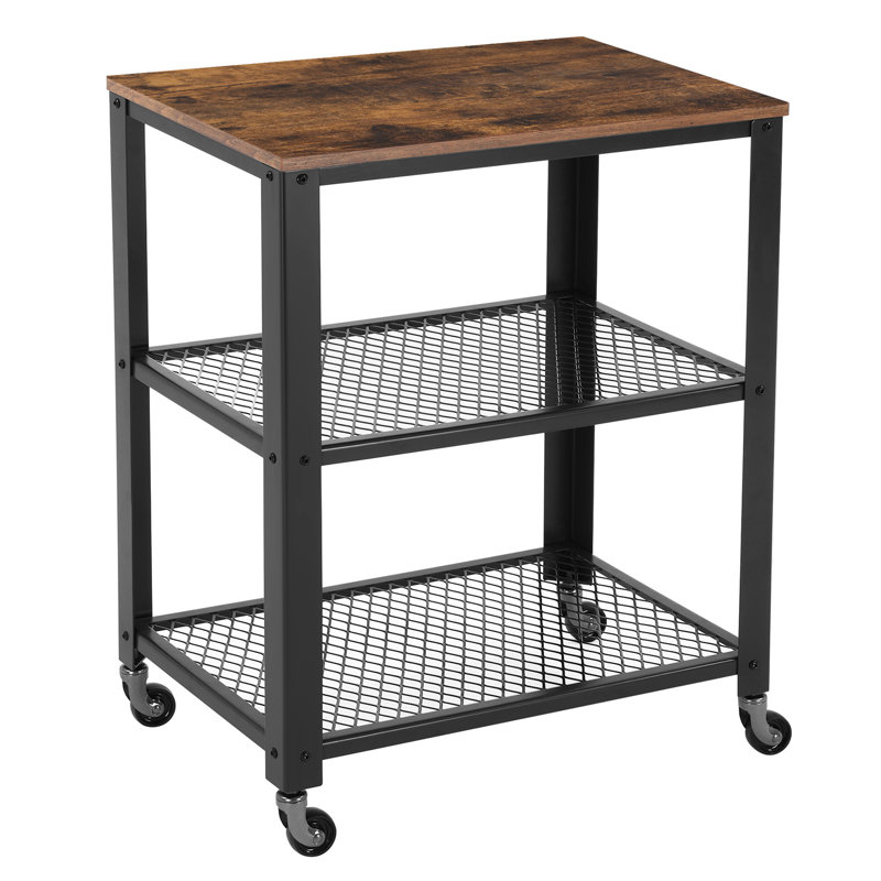 Rustic Brown and Black 3-Tier Industrial Serving Cart with Storage