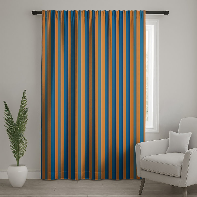 Rideaux de fenêtre orange à rayures bleues et transparentes - 1 panneau, 50" x 80" - 1 Panel, Blockout