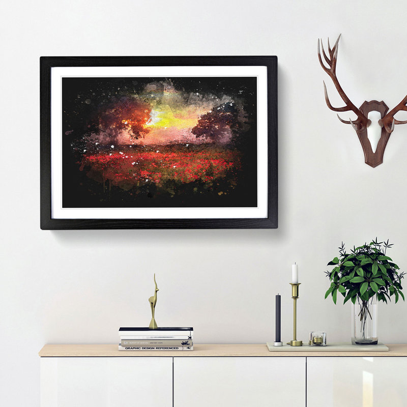 Poppy Meadow - Single Picture Frame Print on MDF, 62cm H x 87cm W x 2cm D, Black Framed
