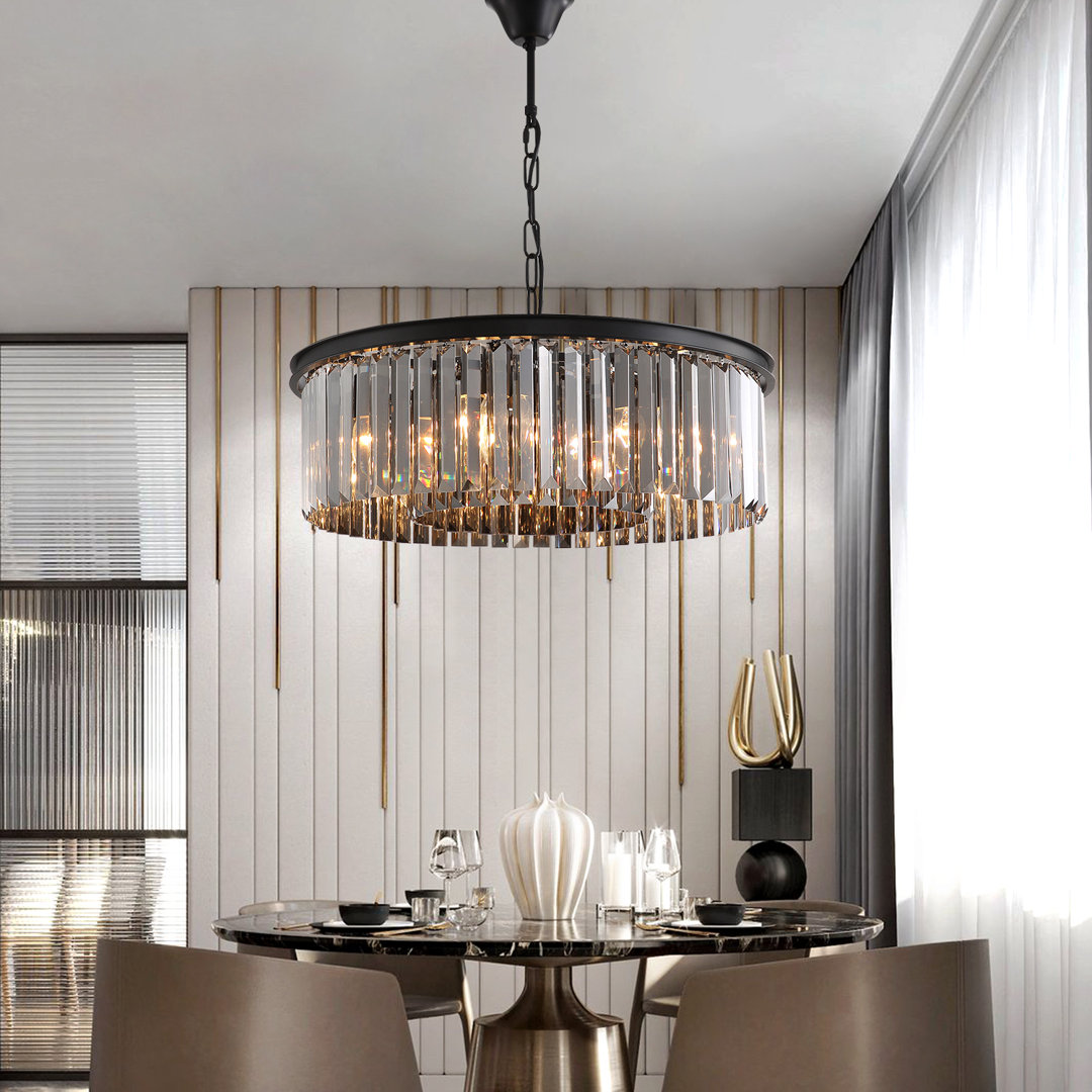 Timmiah 6 - Light  Dimmable Modern Drum Chandelier With Smoky Gray Crystal Accents Everly Quinn
