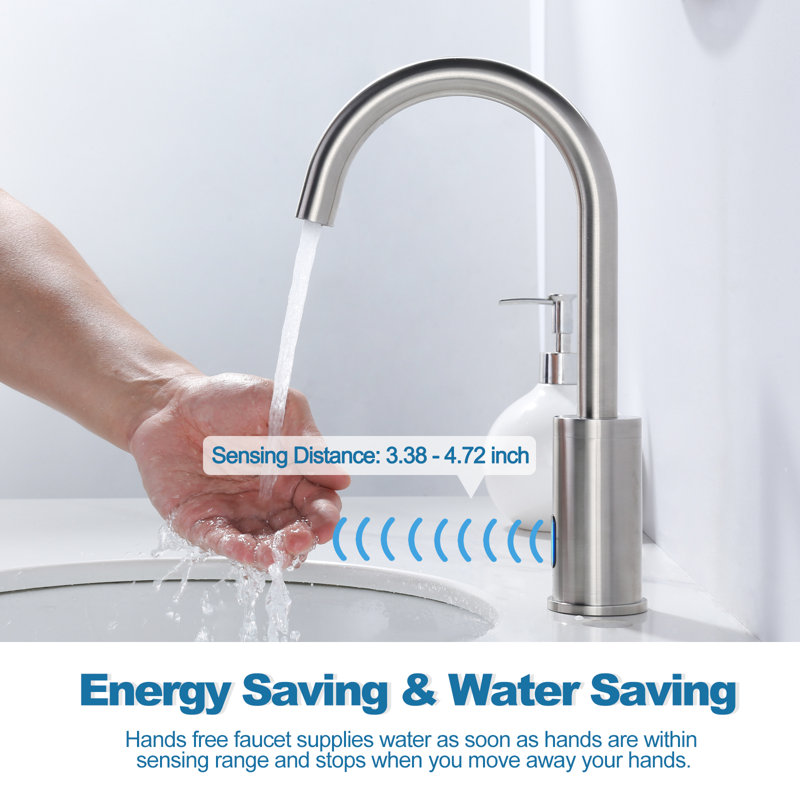Automatic Touchless Bathroom Sink Faucet with Motion Sensor and Deck Plate for 1 or 3 Hole Installation, Brushed Nickel