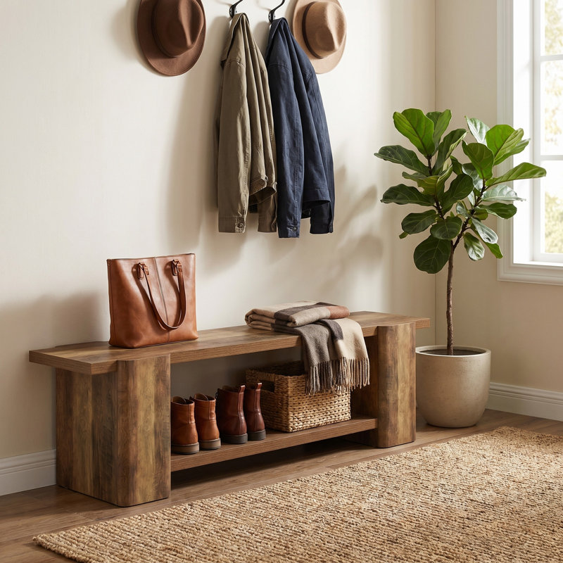 62.6"W Bench with Storage, 2-Tier Design