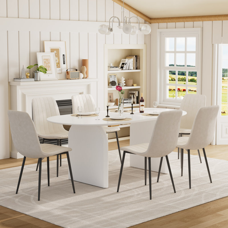 Ensemble de table de salle à manger à double piédestal 70 po avec chaises Velevt, Noir, 7 pièces : table, 6 chaises