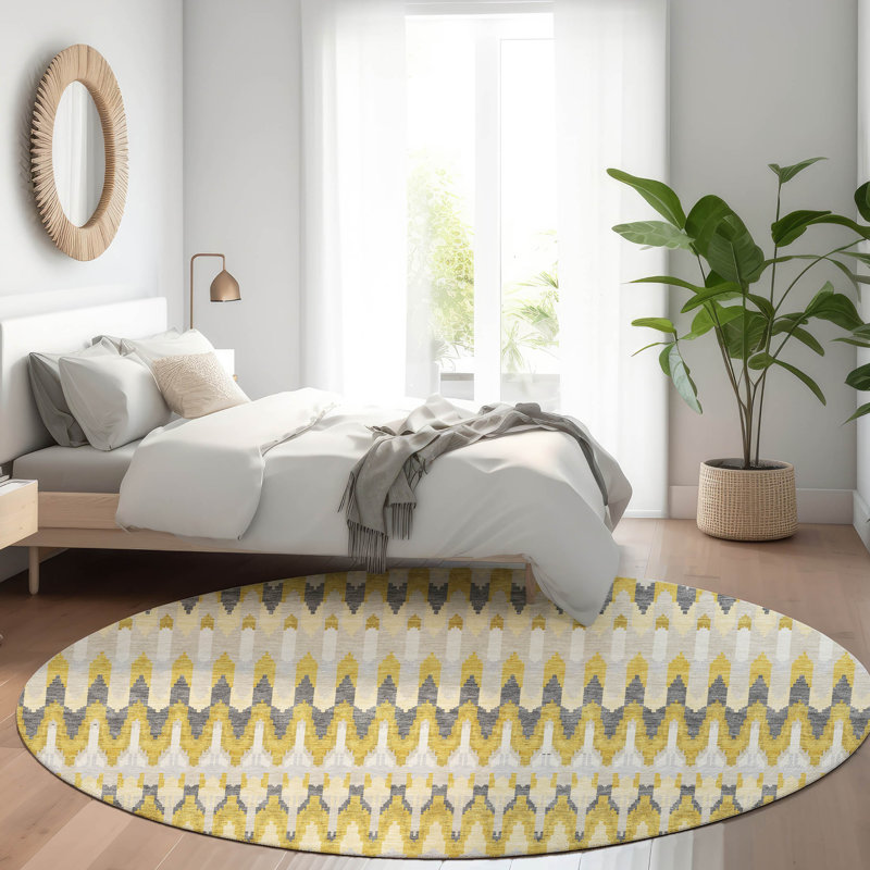 Premium Machine Washable Prisco Gold Rug, Round 8'