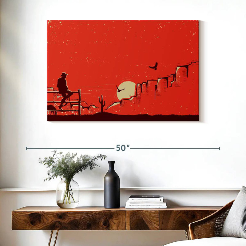 Paysage de coucher de soleil Lelar Cowboy, H 26 po x l 39 po