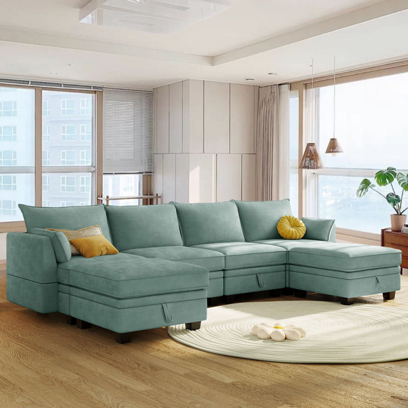 Canapé modulaire Jocimar, 100 % lin vert