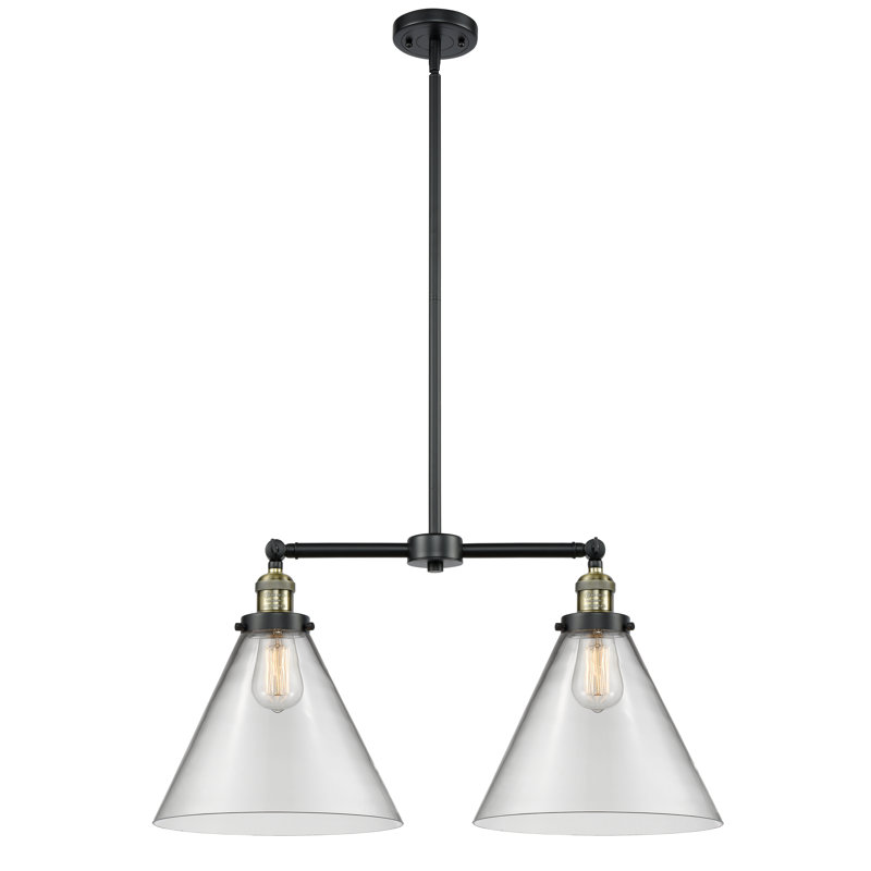 Runkle 2 - Light Kitchen Island Pendant, 6 Watt Vinage LED Bulb, Clear, Black Antique Brass