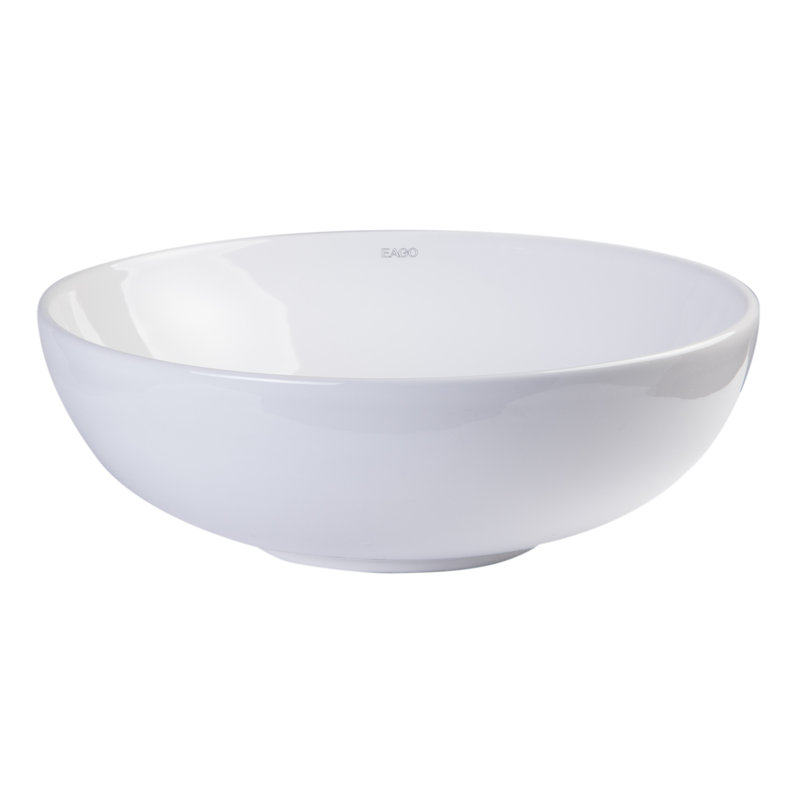 EAGO 17.87'' White Ceramic Circular Bathroom Sink with Overflow