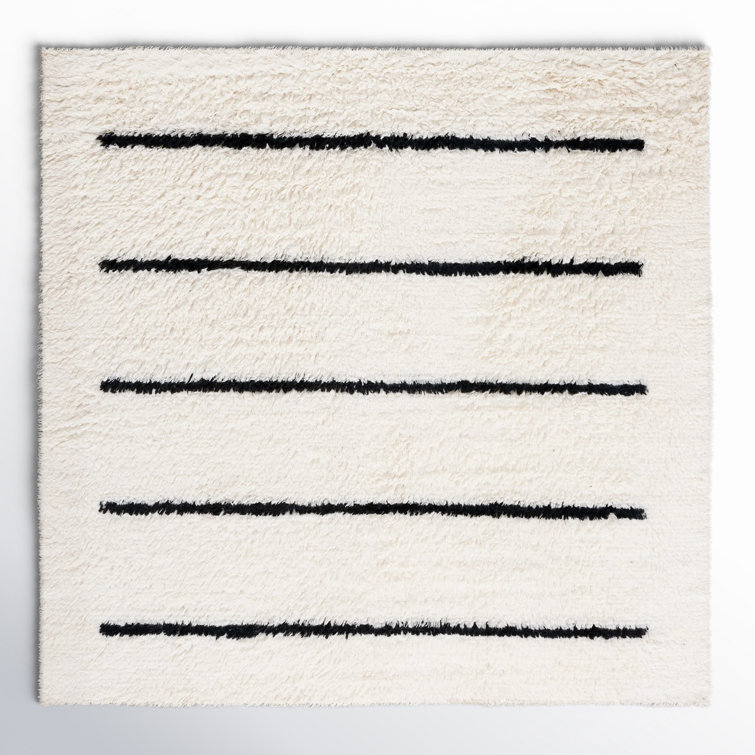 Mayer Striped Hand Knotted Wool Ivory/Black Area Rug